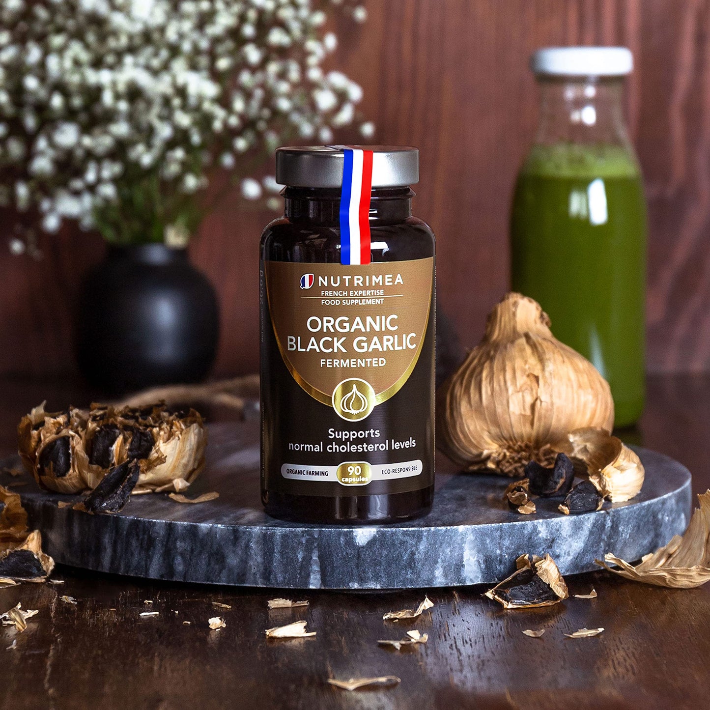 Organic Black Garlic (Fermented) | PATENTED Extract Standardised in S-allyl-cysteine | Immune System Booster | Natural Antioxidant | 90 Vegan Capsules (250mg) | French Expertise
