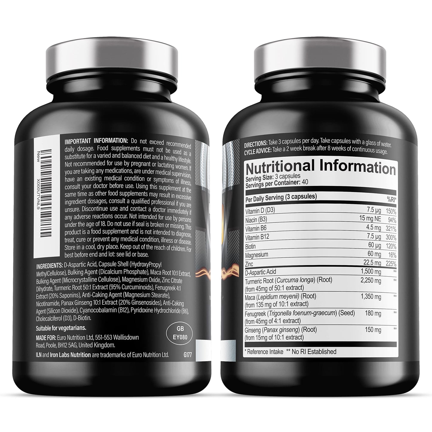 Iron Labs Nutrition T19 for Men Aged 40+ - with D-Aspartic Acid, Fenugreek and Maca - Natural Vitamin Booster for Men - Nutrient Booster (240 Vegetarian Capsules - 2 Pack)