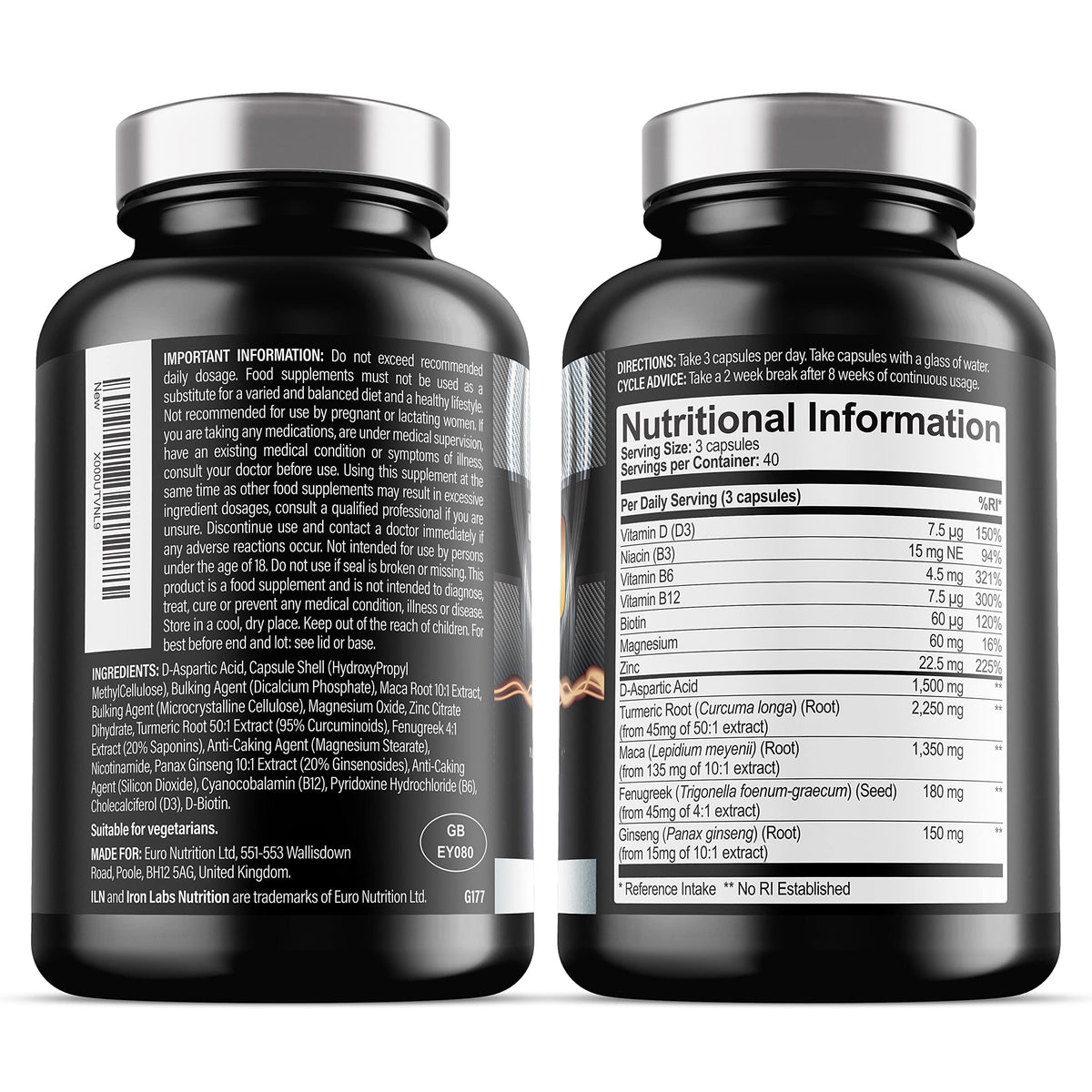 Iron Labs Nutrition T19 for Men Aged 40+ - with D-Aspartic Acid, Fenugreek and Maca - Natural Vitamin Booster for Men - Nutrient Booster (240 Vegetarian Capsules - 2 Pack)