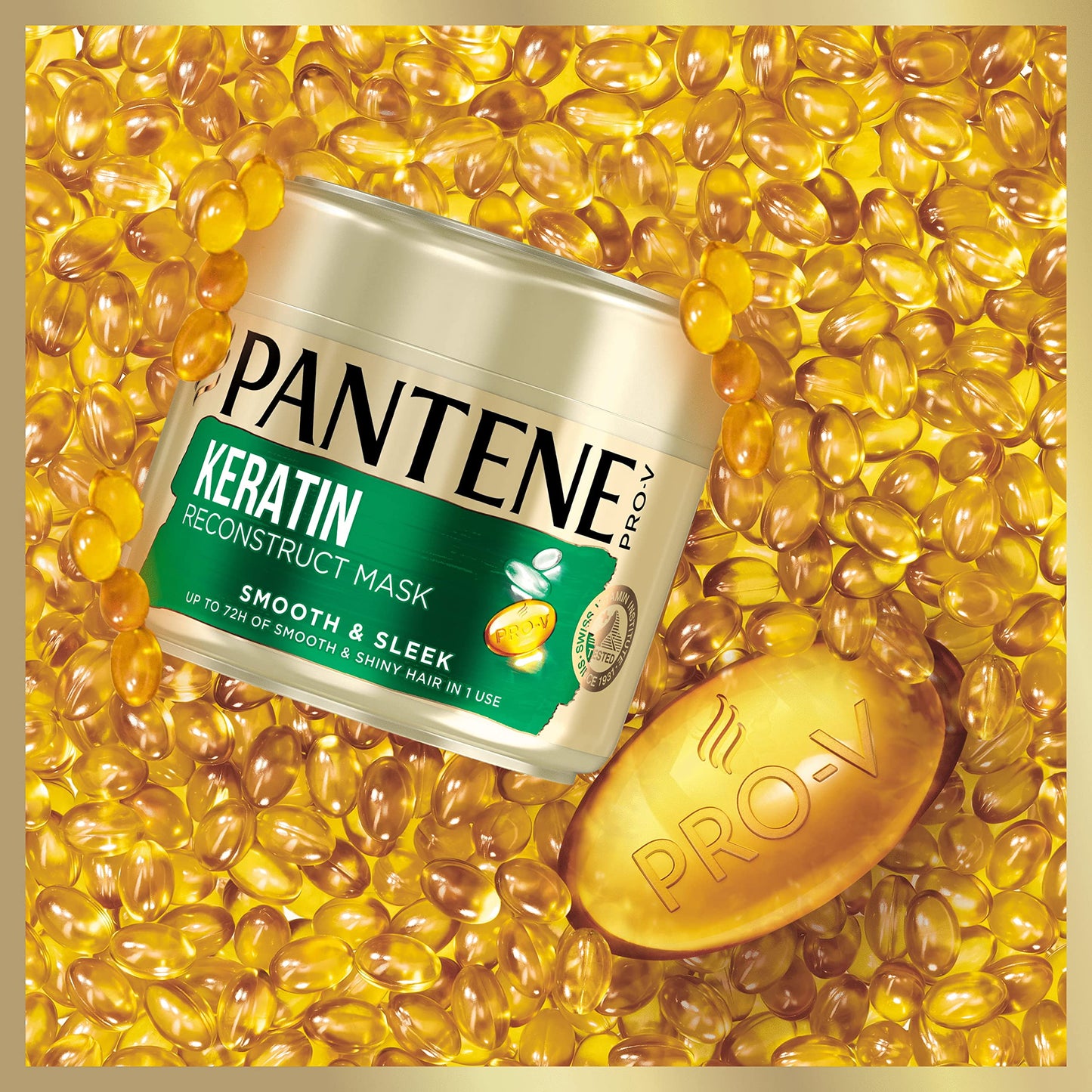Pantene Smooth and Sleek Hair Mask, Keratin Hair Mask, Up to 72H of Smooth and Shiny Hair in 1 use, 300 ml