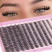 Goddvenus Individual Eyelashes Wispy Lash Clusters Kit D Curl Eyelashes Individual Kit Natural Lash Extension Kit with Russian Cluster Lashes Glue Bond and Seal and Lash Tweezers (D Curl 192pcs)