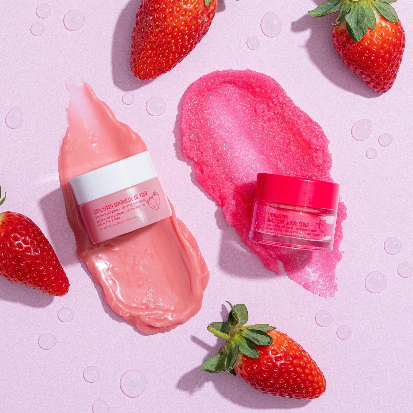 W7 Sweet Dreams Lip Scrub & Overnight Lip Mask Duo - 2Pcs Set - Strawberry Flavour - Exfoliate, Condition, Soothe & Hydrate