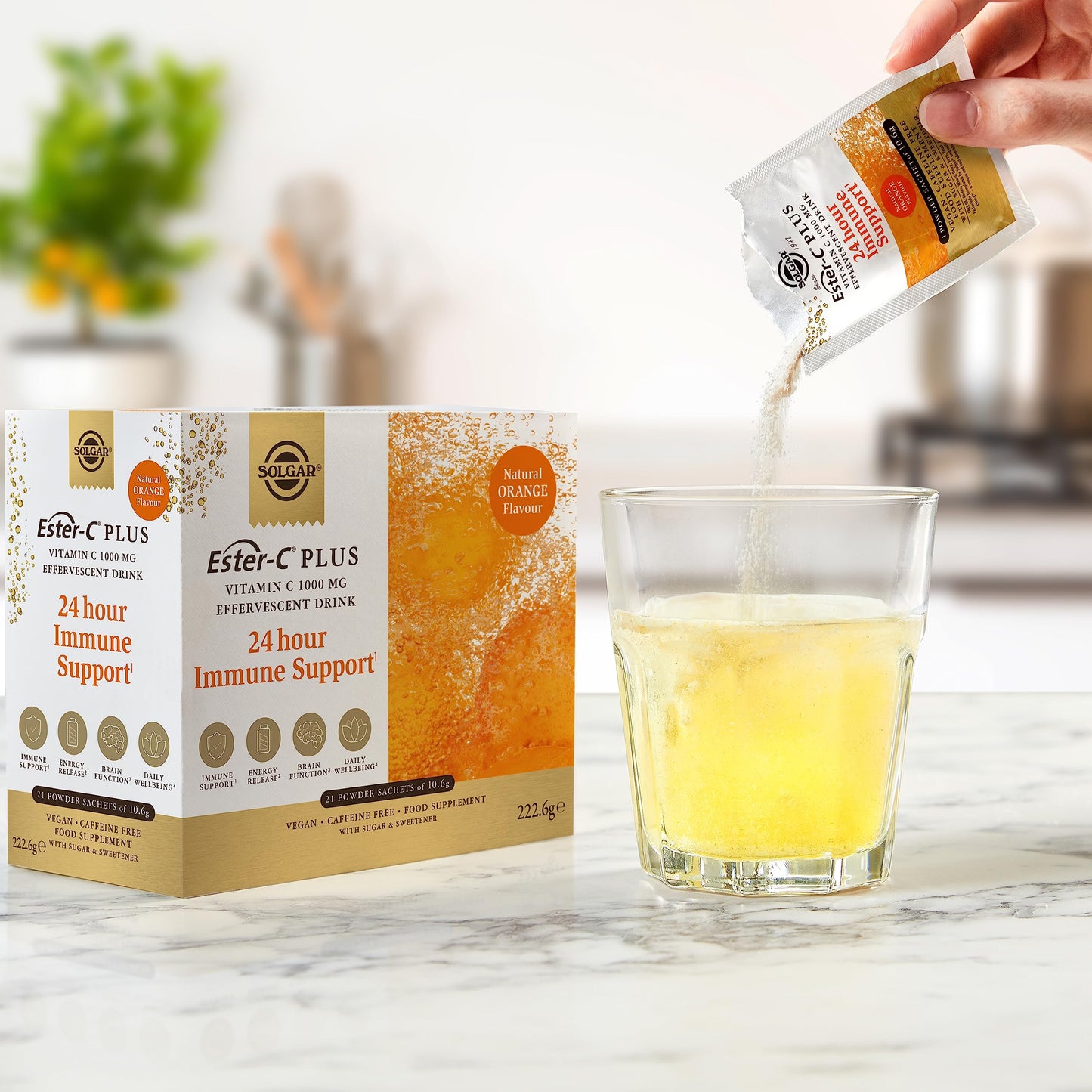 Solgar® Ester-C® Plus Effervescent - 7 x Sachets - Recharge Body and Mind - with B-Vitamins, Zinc and Magnesium - Immunity Support