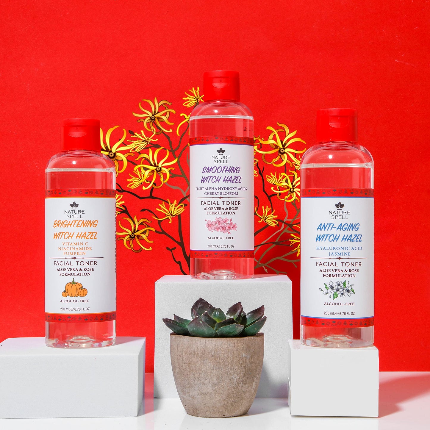Nature Spell Witch Hazel Facial Toner With Fruit Alpha Hydroxy Acids, Cherry Blossom, Aloe Vera & Rose Water 200 Ml - Smoothing Facial Toner With Natural Aha'S - Alcohol Free Formulation