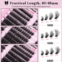 Goddvenus Fluffy Cluster Lashes Individual Eyelashes 300pcs Volume Russian Lash Clusters Wispy Lashes Individual Cluster Eyelashes D Curl Lash Extensions for DIY at Home