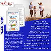 Magnesium Citrate Capsules 120 x 500mg - 150mg of Bioavailable Elemental Magnesium per Capsule - not Tablets - for Bones - Muscles - Tiredness - Cramps - Sleep