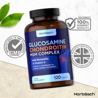 Glucosamine and Chondroitin MSM Complex | 120 Tablets | High Strength Supplement with Boswellia and Vitamin C | for Collagen Formulation | by Horbaach