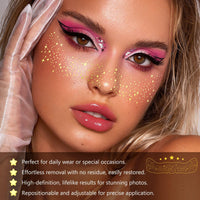 AmiCera Glitter Freckles Face Tattoo, 10 Pcs Face Glitter Freckles Gold for Kids Women, Fake Sparkle Temporary Tattoos Stickers for Girls and Adults Festival Makeup Accessories Face Decor Star