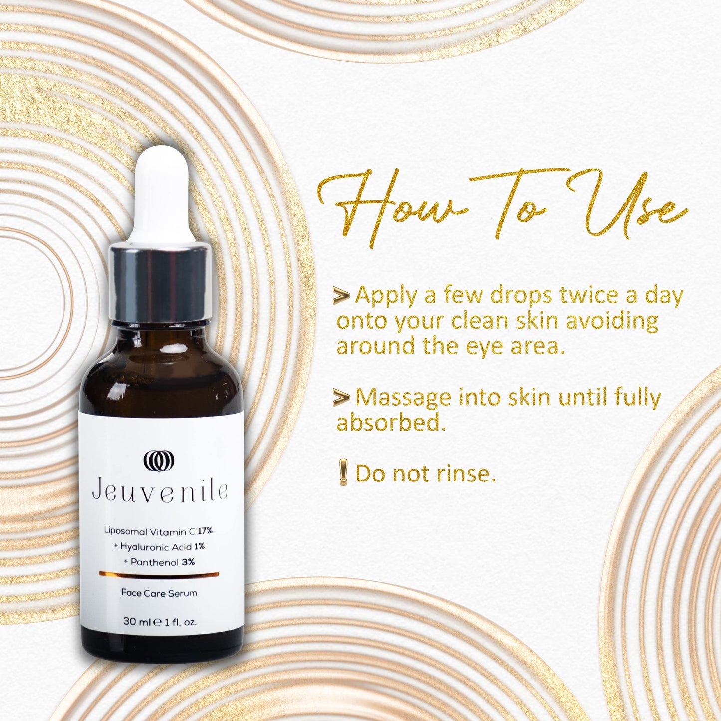 Jeuvenile Vitamin C Serum Hyaluronic Acid and Panthenol skin care, Brightens Skin, Reduces Blemishes, Anti-Aging Nourishing Formula, for All Skin Types, 30ml