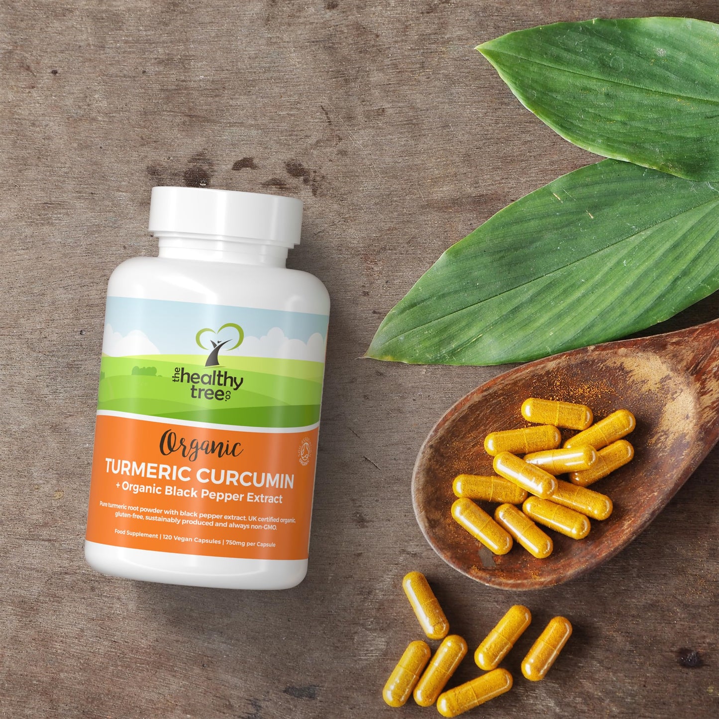 Organic Turmeric Capsules by TheHealthyTree Company - High Strength with BioPerine Black Pepper Extract - Vegan Turmeric Curcumin Root Tablets - 120 x 750mg per Capsule