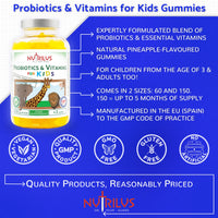 Nutrilus Probiotics & Vitamins for Kids and Adults Natural Pineapple Gummies - Large Pack - Active Blend - Vitamin B3, B5, B6, C (60 Gummies)
