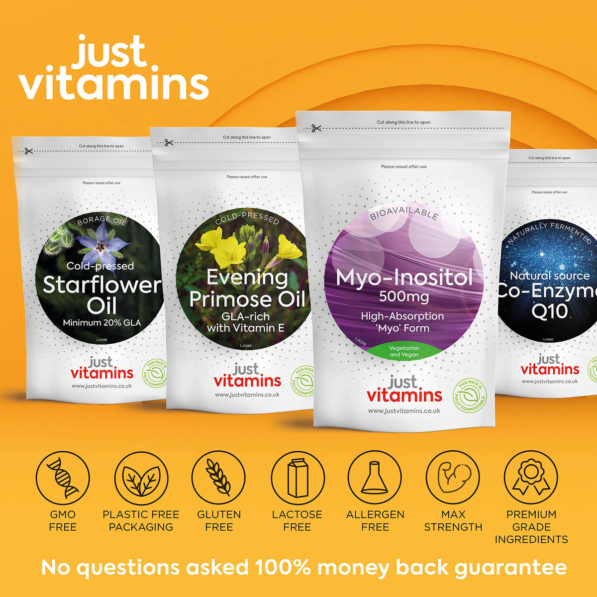 Myo-Inositol 500mg | 90 Vegan Capsules | Premium Quality Vitamin B8 for Female Hormone, PCSO, Fertility, Ovarian & Cycle Support | UK Made - Just Vitamins