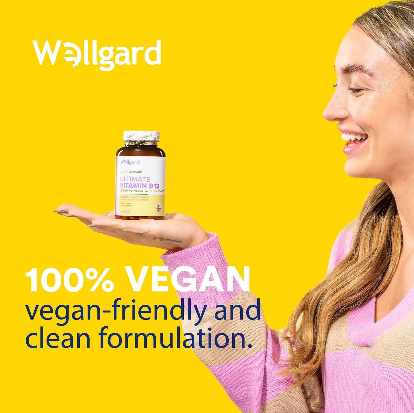 Wellgard Vegan Vitamin B12 High Strength by Wellgard - Folic Acid, Vitamin B6, Vitamin D3, B12 Supplement for Men & Women, Made in UK