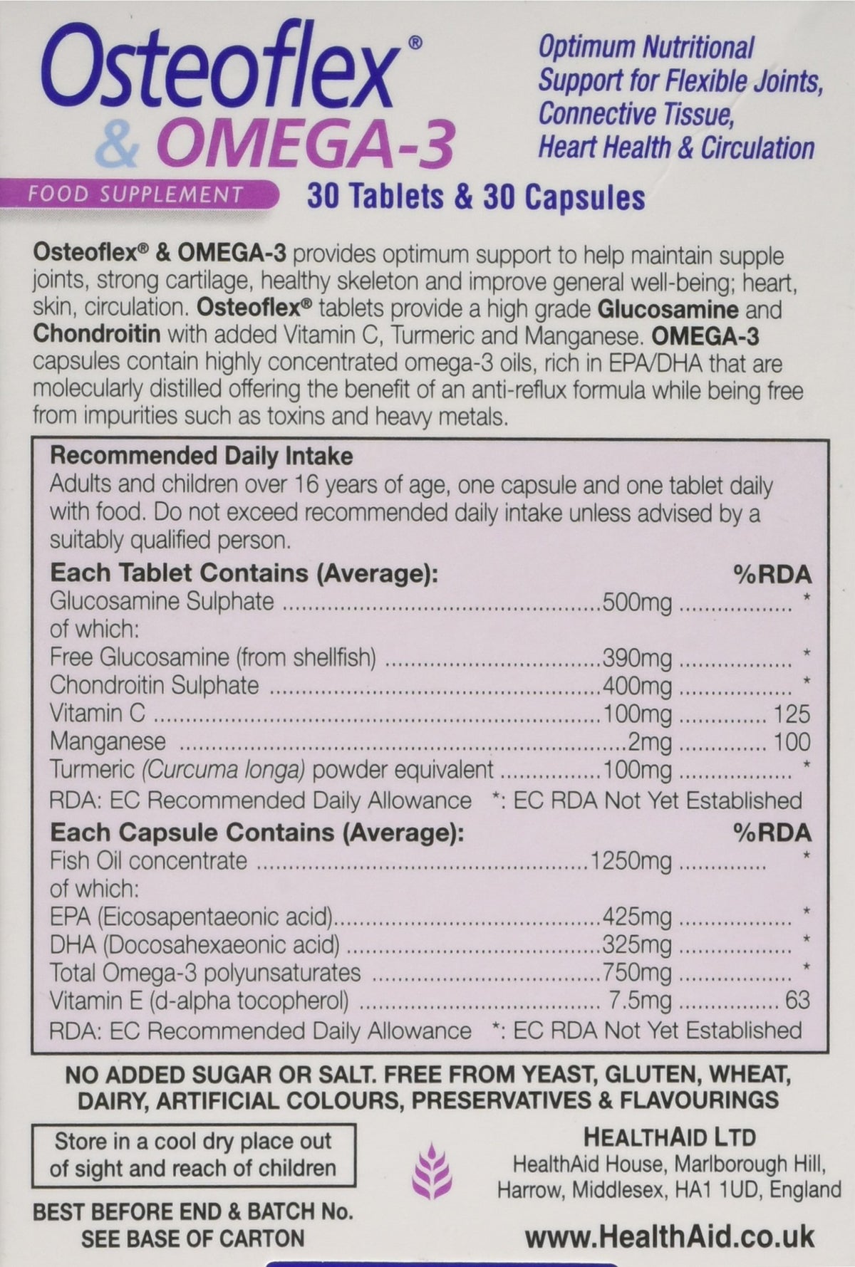 HealthAid Osteoflex & Omega-3 - Glucosamine, Chondroitin & Omega 3 Joint Support Supplement - for Flexibility & Mobility - 30 Tablets & 30 Capsules - Dual Pack