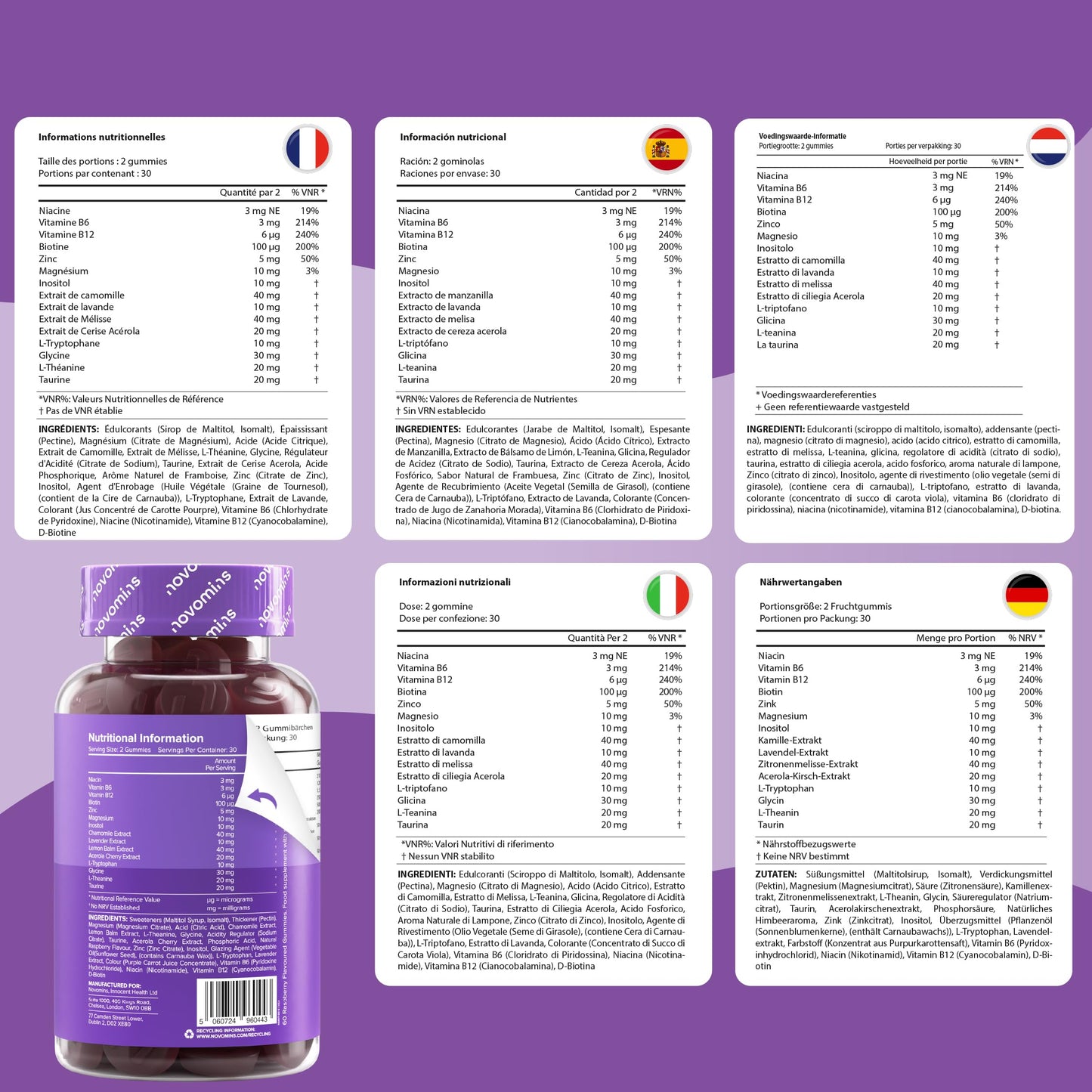 novomins Night Time Gummies - Sugar-Free - Sleep Gummies for Adults - High Strength Natural Alternative to Melatonin Tablets - with Magnesium for Sleep, L-Theanine, Vitamin B12 - Novomins