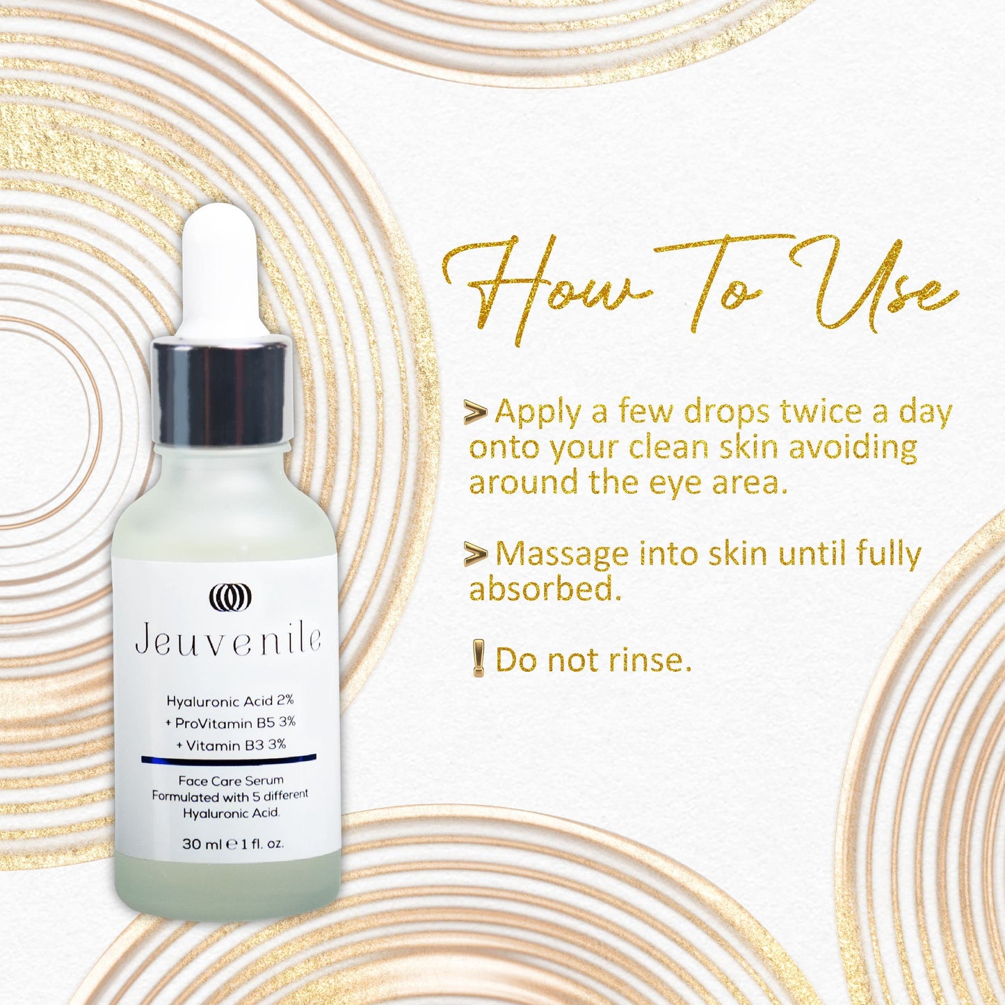 Jeuvenile Hyaluronic Acid Face Care Serum, Intense Hydration and Anti-Aging Formula, Non-greasy, Hydration booster skincare, for All Skin Types, 30ml