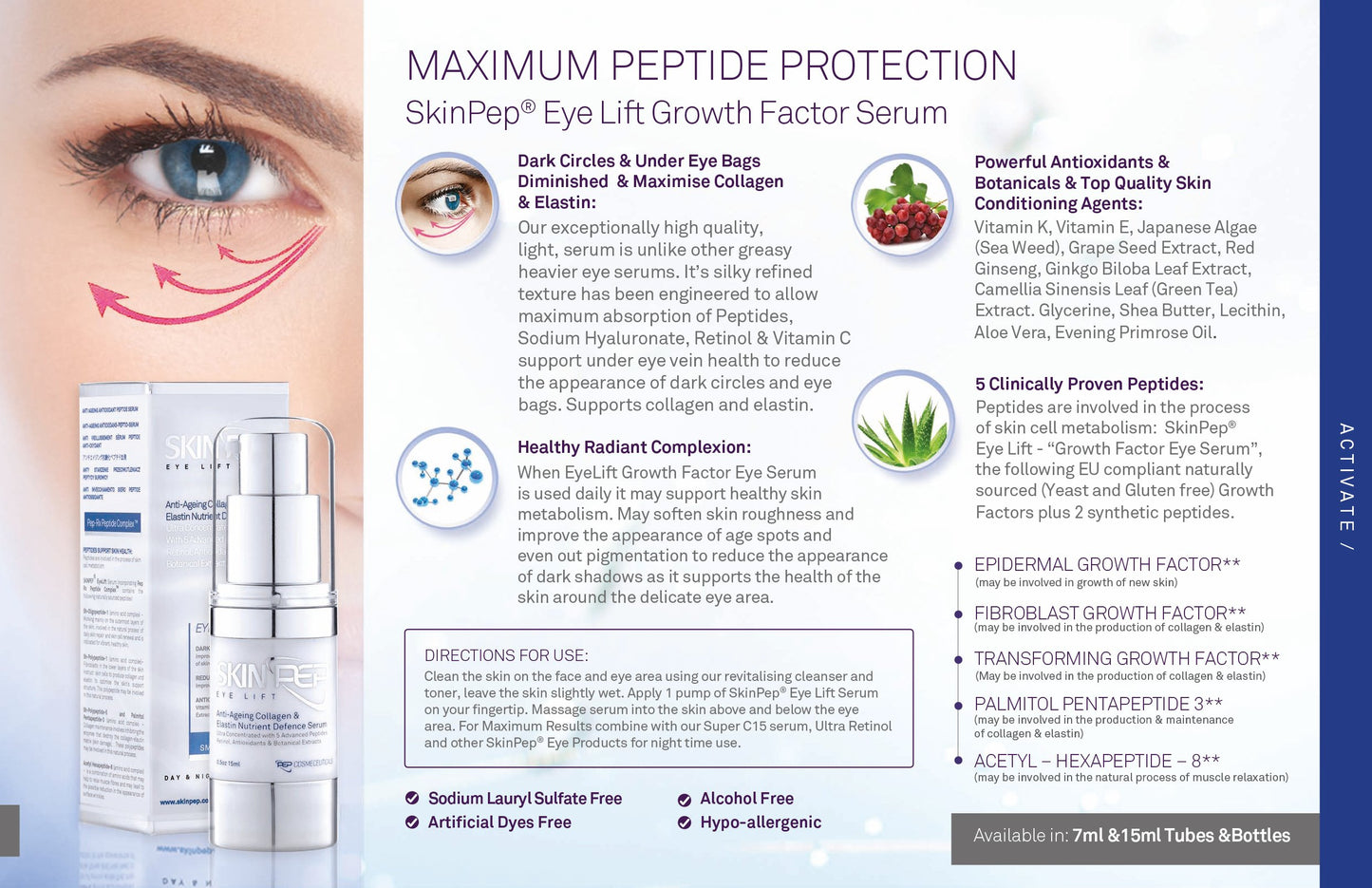 SkinPep® Eye Lift 15 ml - Anti-Ageing Collagen Elastin Nutrient Defense Serum Ultra Retinol Antioxidants - SkinPep Best Choice For Premium Quality Eye Lift