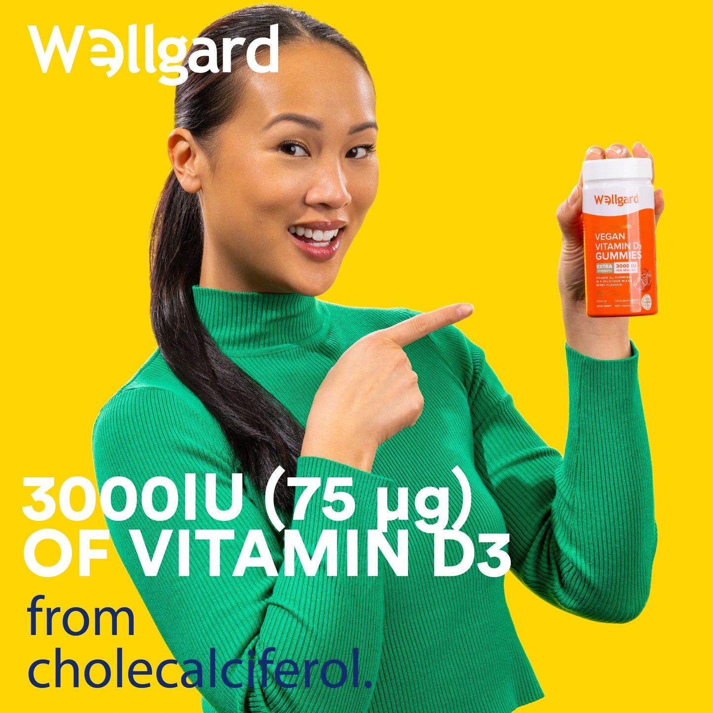 Wellgard High Strength Vitamin D3 Gummies 3000 IU - 60 Vegan Vitamin D Gummies Adults, Chewable Vitamin D, Mixed Berry Flavour