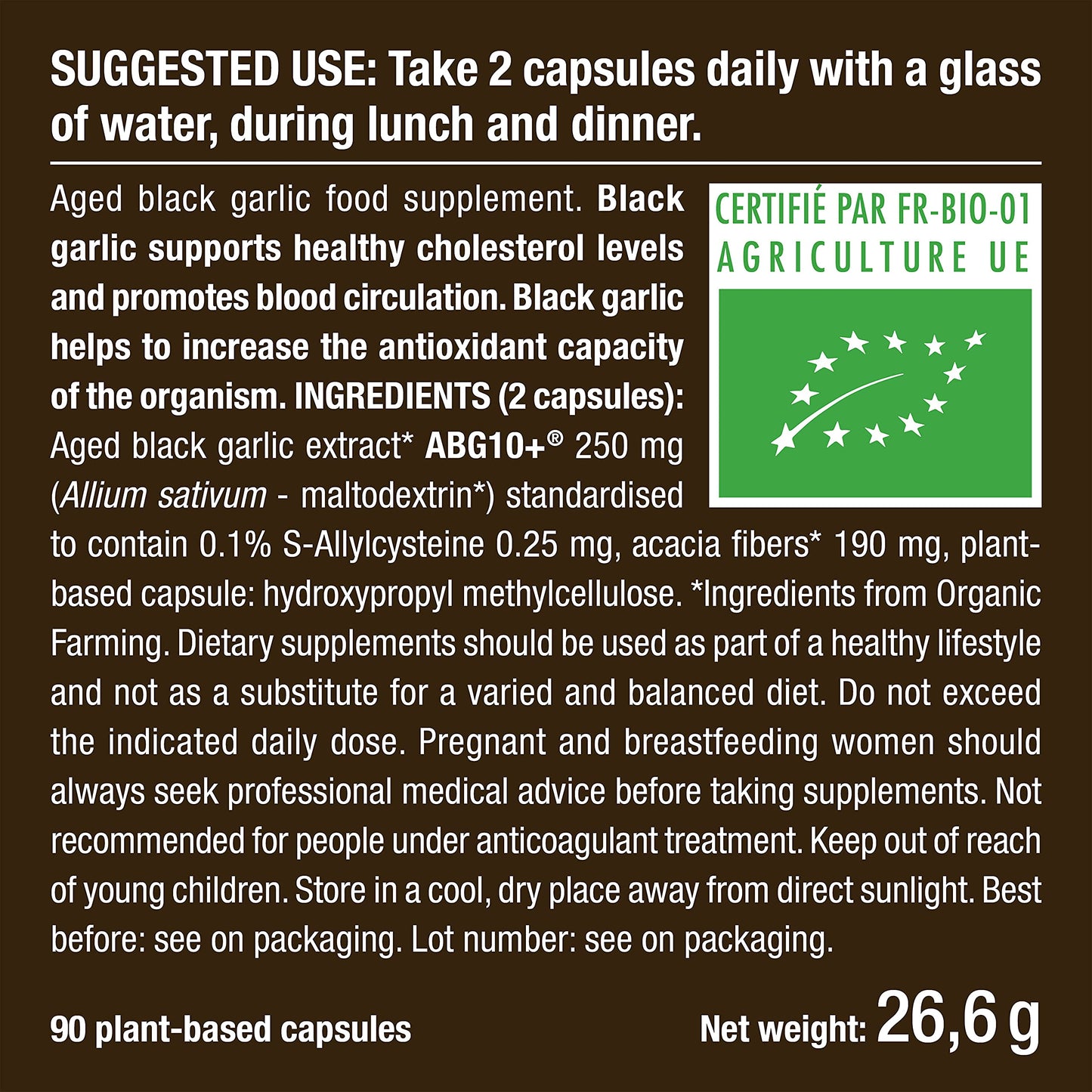Plastimea Organic Black Garlic (Fermented) | PATENTED Extract Standardised in S-allyl-cysteine | Immune System Booster | Natural Antioxidant | 90 Vegan Capsules (250mg) | French Expertise