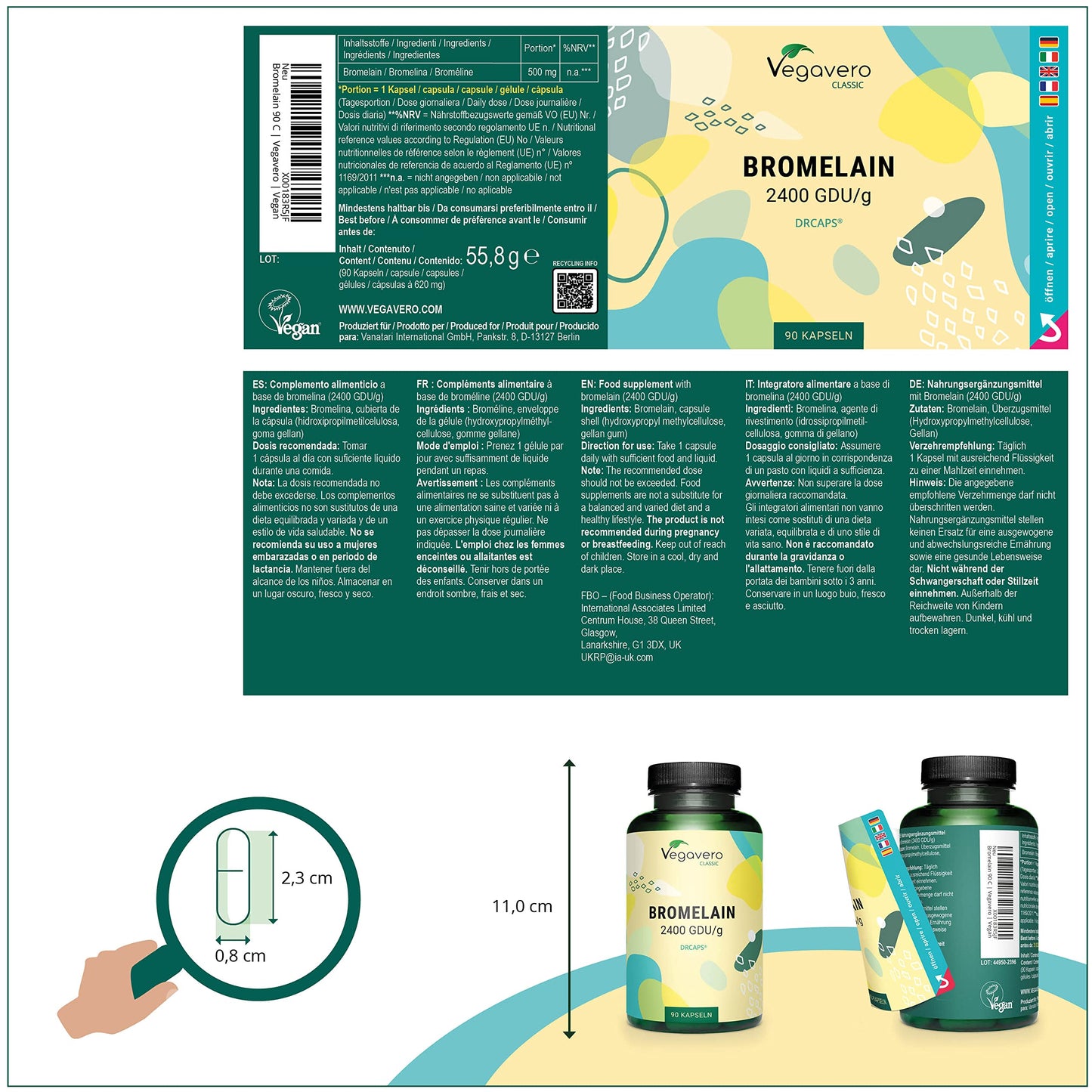 Bromelain 500mg Vegavero® | High Strength - 2400 GDU/g | Gastro-Resistant DrCaps® | NO Additives, Lab-Tested | Pure Pineapple Enzyme | 90 Capsules | Vegan