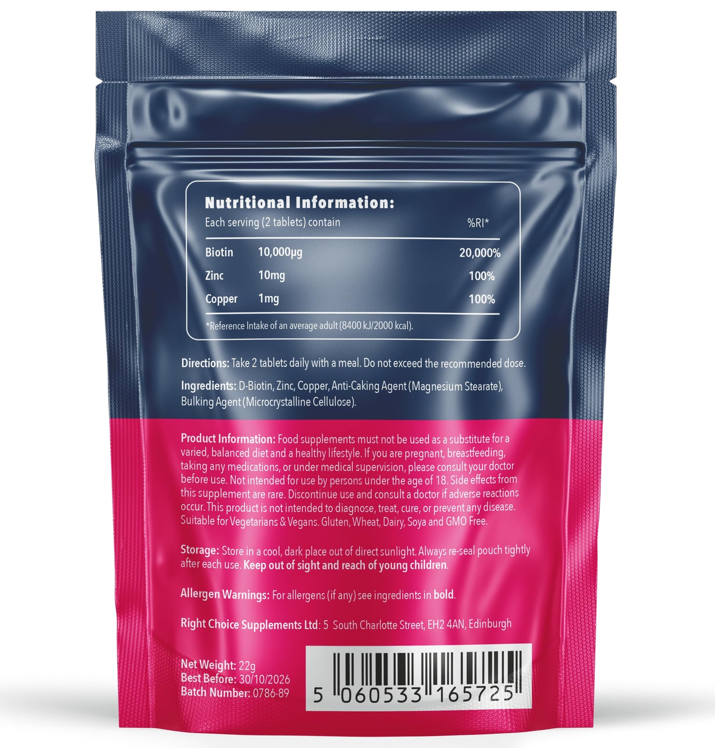 Right Choice Supplements Biotin Hair Growth Supplement - 180 Tablets Enhanced with Zinc & Copper - Biotin 10,000 µg (mcg) per Serving - Vegan, Hair Skin & Nails Vitamins