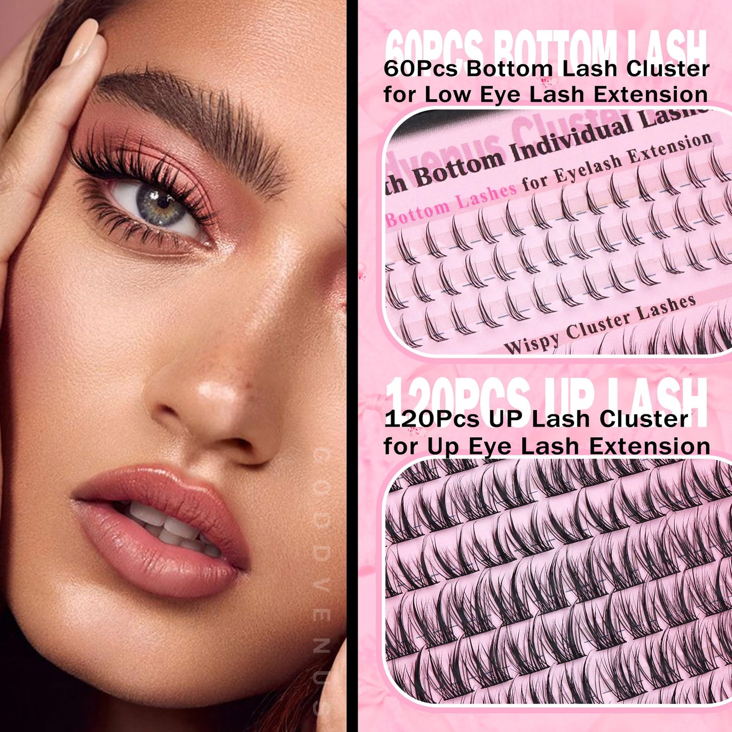 Goddvenus Wispy Lash Clusters Natural Eyelashes Individual C Curl 260pcs Manga Look Up + Bottom Eyelash Extensions for DIY Lash Extension at Home