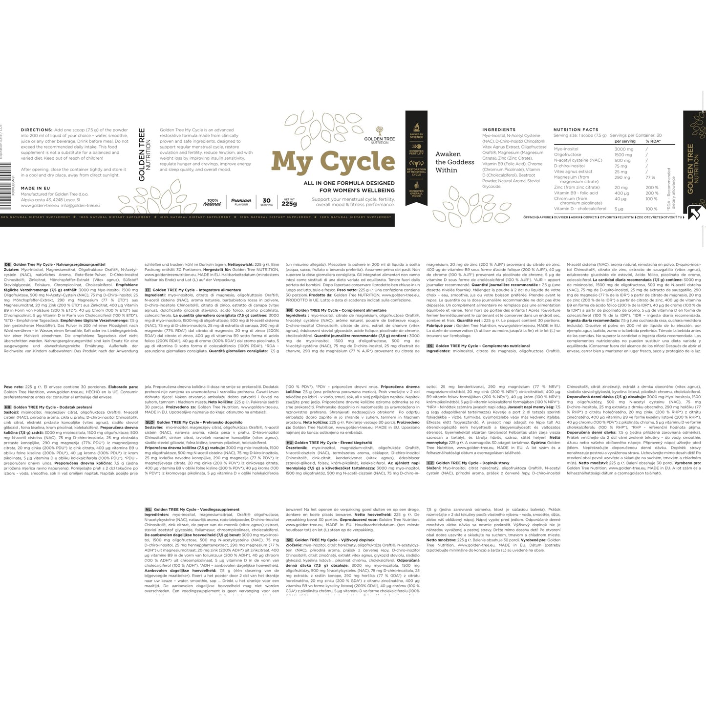 Golden Tree My Cycle - PCOS Supplement with Myo-Inositol Promotes Hormonal Balance & Normal Ovarian Function - with Magnesium, Zinc, Folate, Chromium, Vitamin D & Vitex Agnus