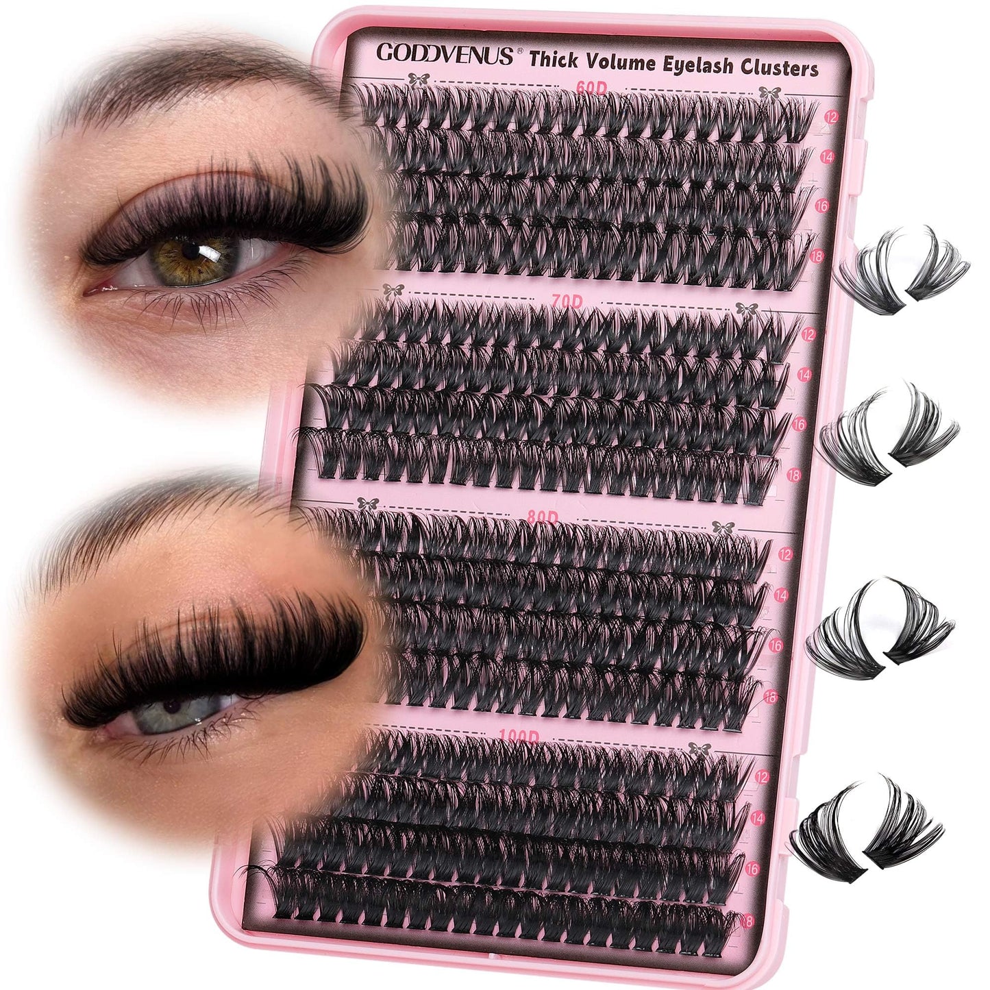 Goddvenus Fluffy Individual Eyelashes 60+70+80+100D Clusters Lashes 320Pcs Lash Clusters DIY Lashes Individual Cluster Russian D Curl Eyelash Clusters 12-18mm Mix Individual Lashes
