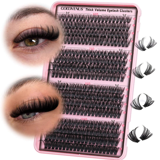 Goddvenus Fluffy Individual Eyelashes 60+70+80+100D Clusters Lashes 320Pcs Lash Clusters DIY Lashes Individual Cluster Russian D Curl Eyelash Clusters 12-18mm Mix Individual Lashes