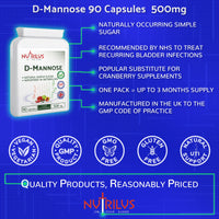 D-Mannose 90 Capsules 500mg - 1000mg per Serving - Pure Extract - Vegan - not Tablets - Urinary Tract - Bladder Infections - UTI