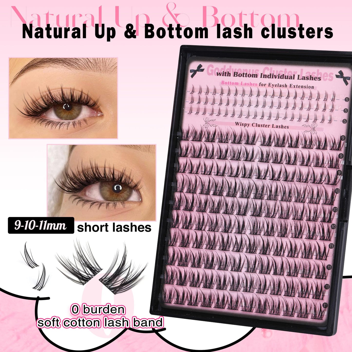 Goddvenus Wispy Lash Clusters Natural Eyelashes Individual C Curl 260pcs Manga Look Up + Bottom Eyelash Extensions for DIY Lash Extension at Home