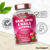 Hair Skin and Nails Vitamins | 5000µg Biotin, Zinc, Vitamin C, E & More! 60 Vegan Gummies | Supplement for Women and Men | by Horbaach