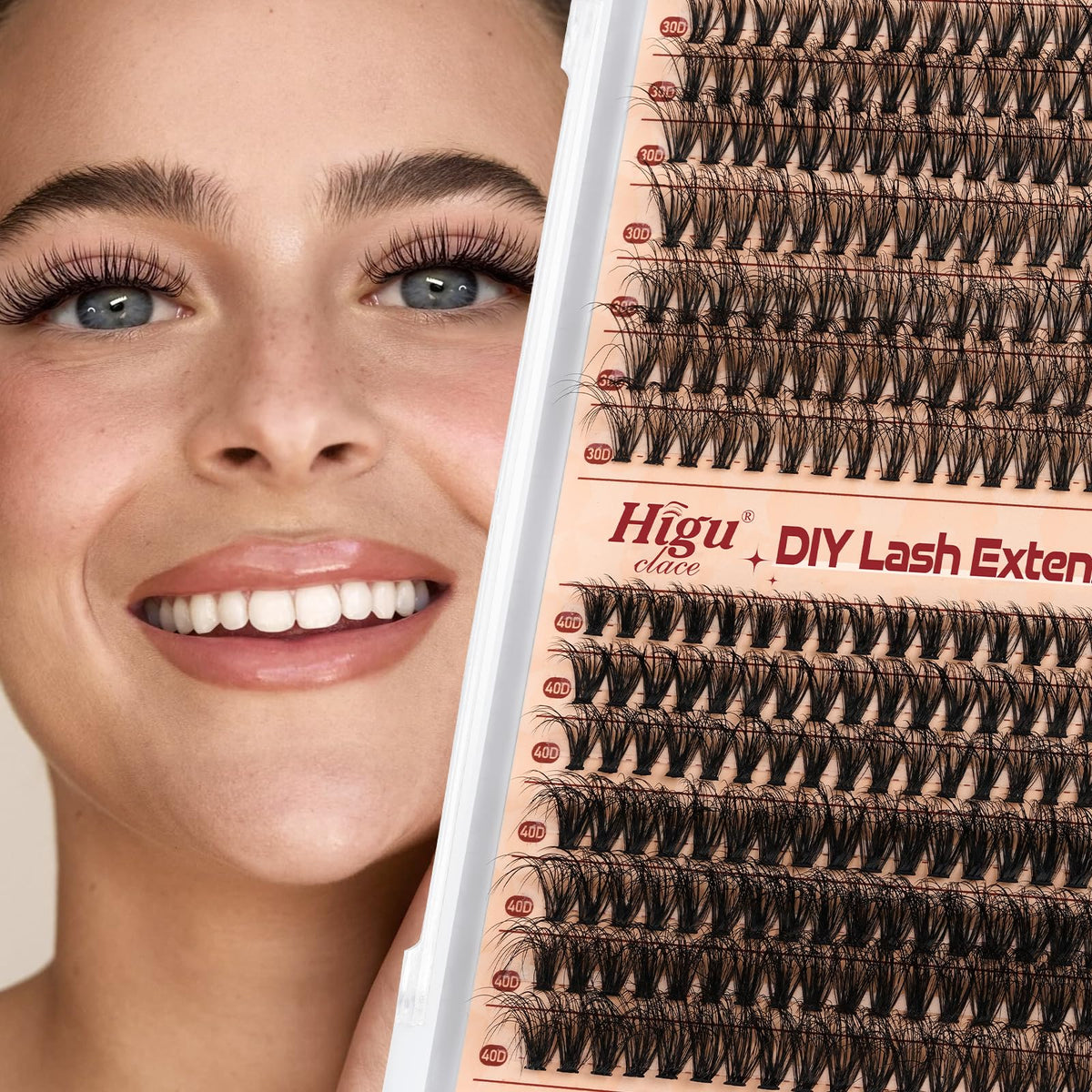 Cluster-Lashes Kit 30D+40D, Higu clace Eyelashes Individual Kit Mix 10-18mm Lashes Cluster Kit with Lash Bond and Seal and Lashes Applicator, DIY Lash Extension Kit at Home (30D+40D 10-18mm)