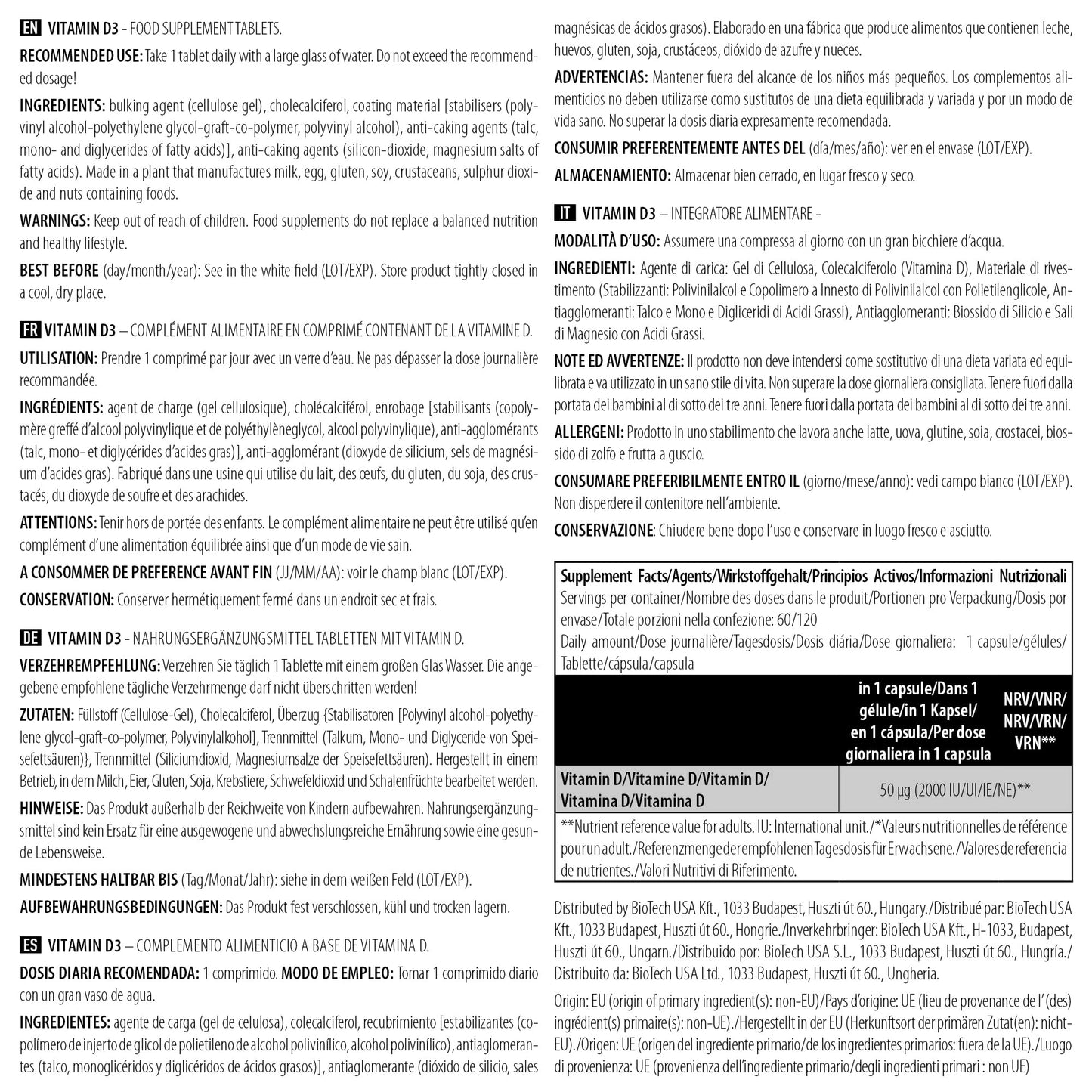 BioTechUSA Vitamin D3 Tablets | 2000 IU | for Strong Bones, Immunity & Muscle Function | Easy-to-Take Supplement | 120 Tablets