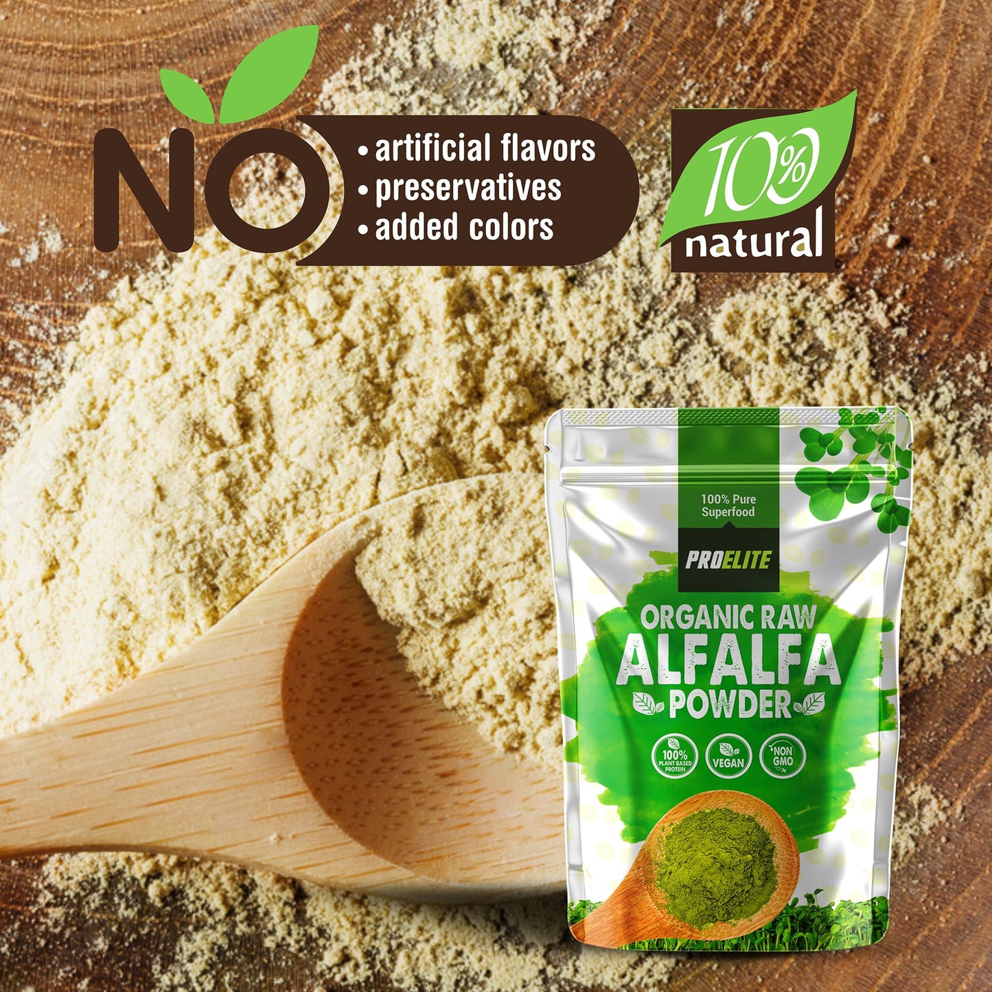 Organic Alfalfa Powder 500g Support Energy and Stress, Vegan Keto Green Superfood Supergreen Raw Natural Alfalfa Powder Juice Shots PROELITE