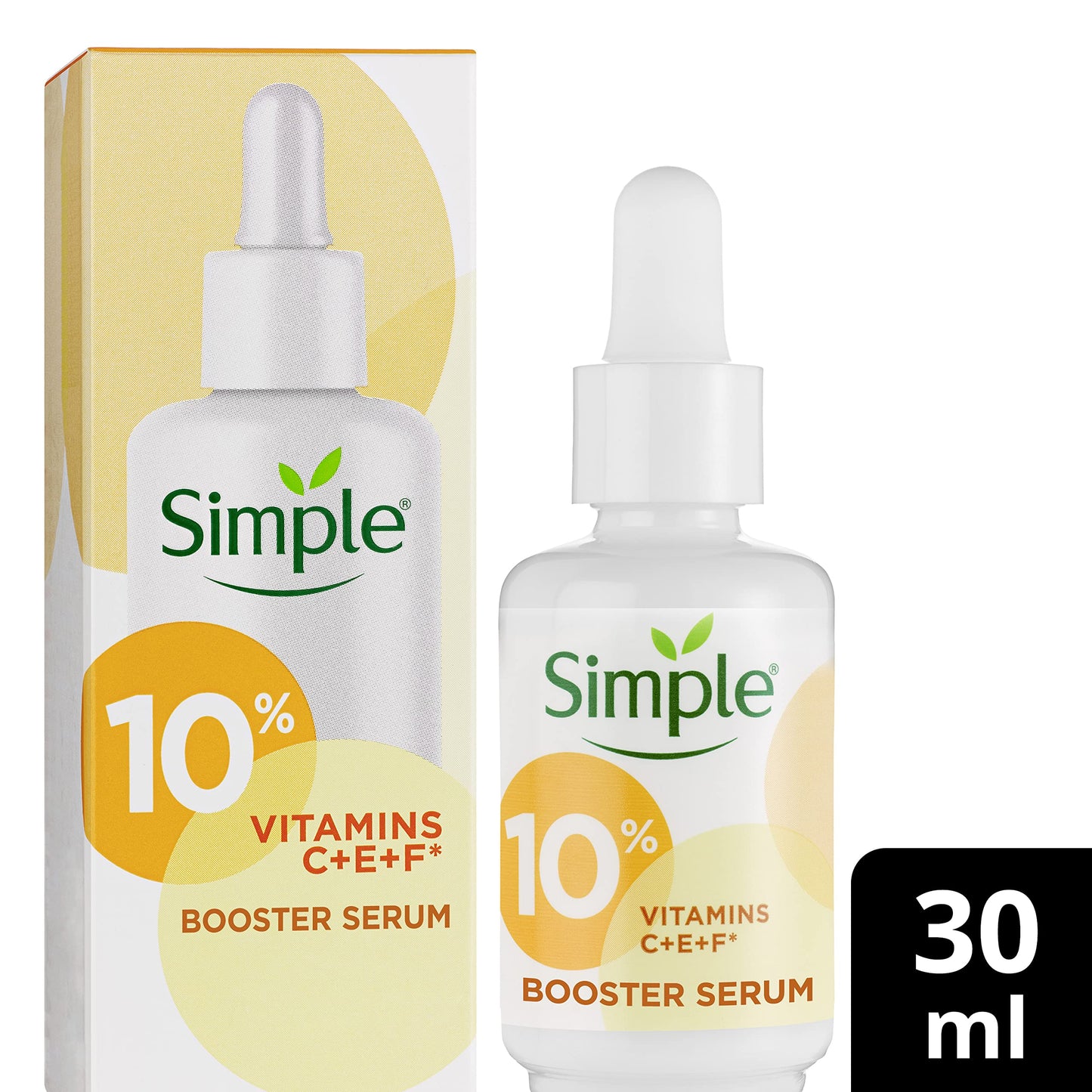 Simple 10% Vitamin C + E + F* Booster Serum Serum Skin Care Product Suitable for all Skin Types for Youthful, Glowing Skin 30 ml