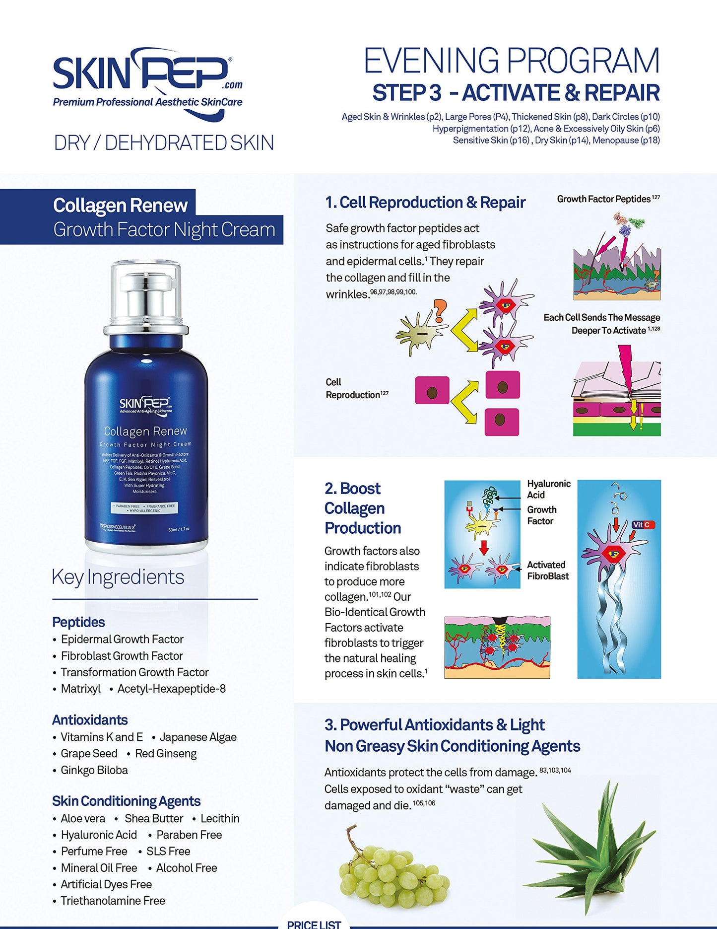 SkinPep Collagen Renew - Growth Factor Night Cream - Super Hydrating Moisturisers + Retinol + Hyaluronic Acid + Vitamin C +Collagen Peptides - SkinPep Best Choice For Premium Quality Night Cream (14ml)
