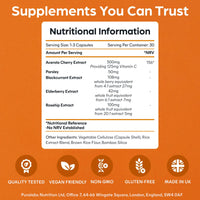 Purolabs Wholefood Vitamin C Supplement - Natural Complex from Acerola Cherry, Rosehip, Blackcurrant & Elderberry - High Strength Immune Support - 60 Capsules - Vegan