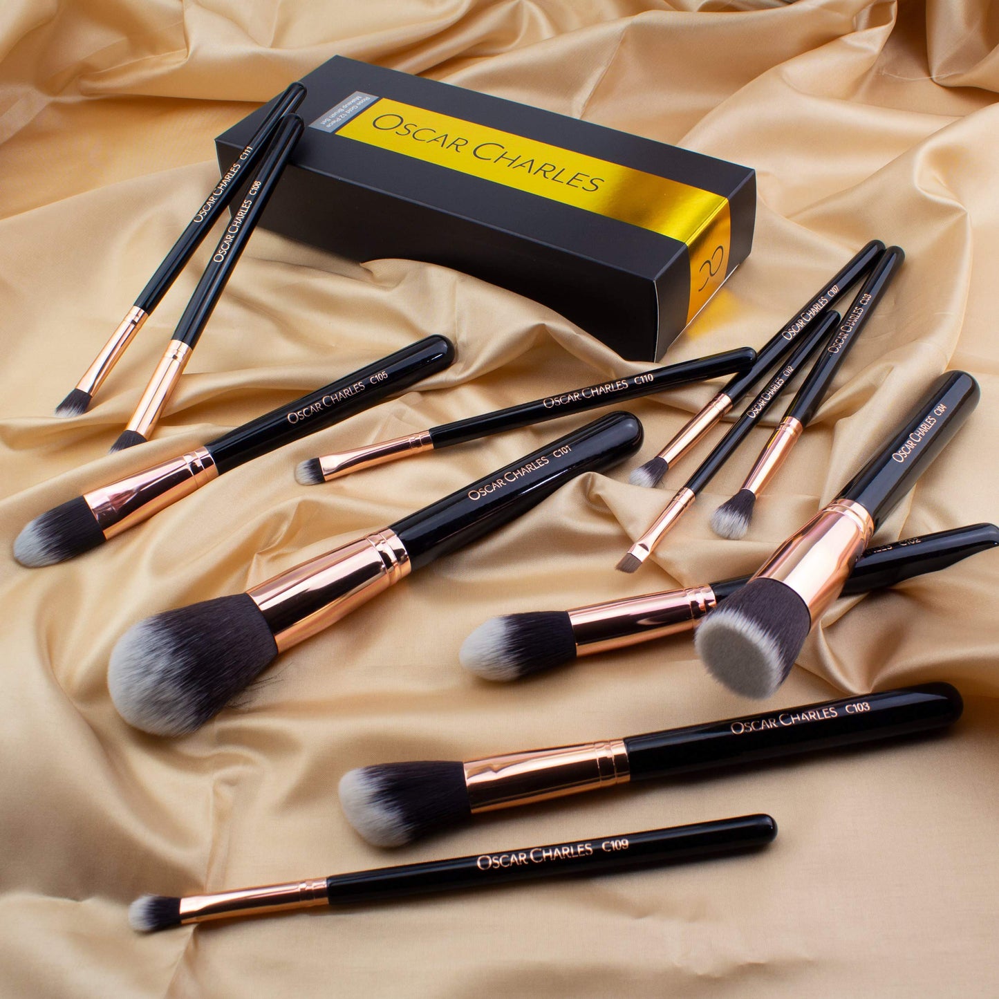 Oscar Charles Make up Brushes Set, 12 Piece Makeup Brushes Professional - Rose Gold