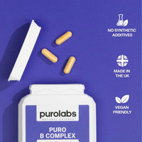 Puro Vitamin B Complex | High Strength | 8 Essential B Vitamins | High Absorption | Methylated with Folate, B6 & B12 | 60 Capsules