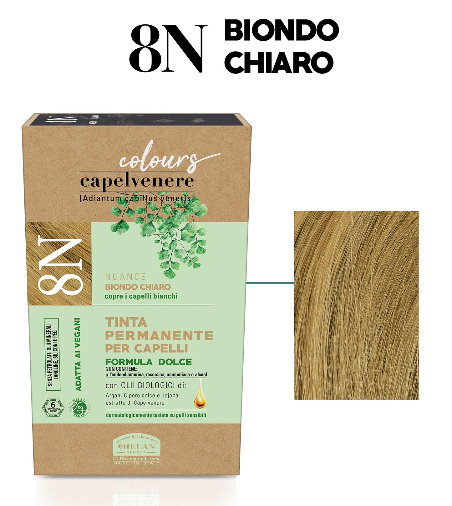 Helan Capelvenere Colours - Blonde Hair Dye Permanent, Gentle Formula, 8N Light Blonde - Natural Hair Dye Easy to Use, Odourless with Excellent Coverage - Ammonia and Alcohol Free Hair Colour