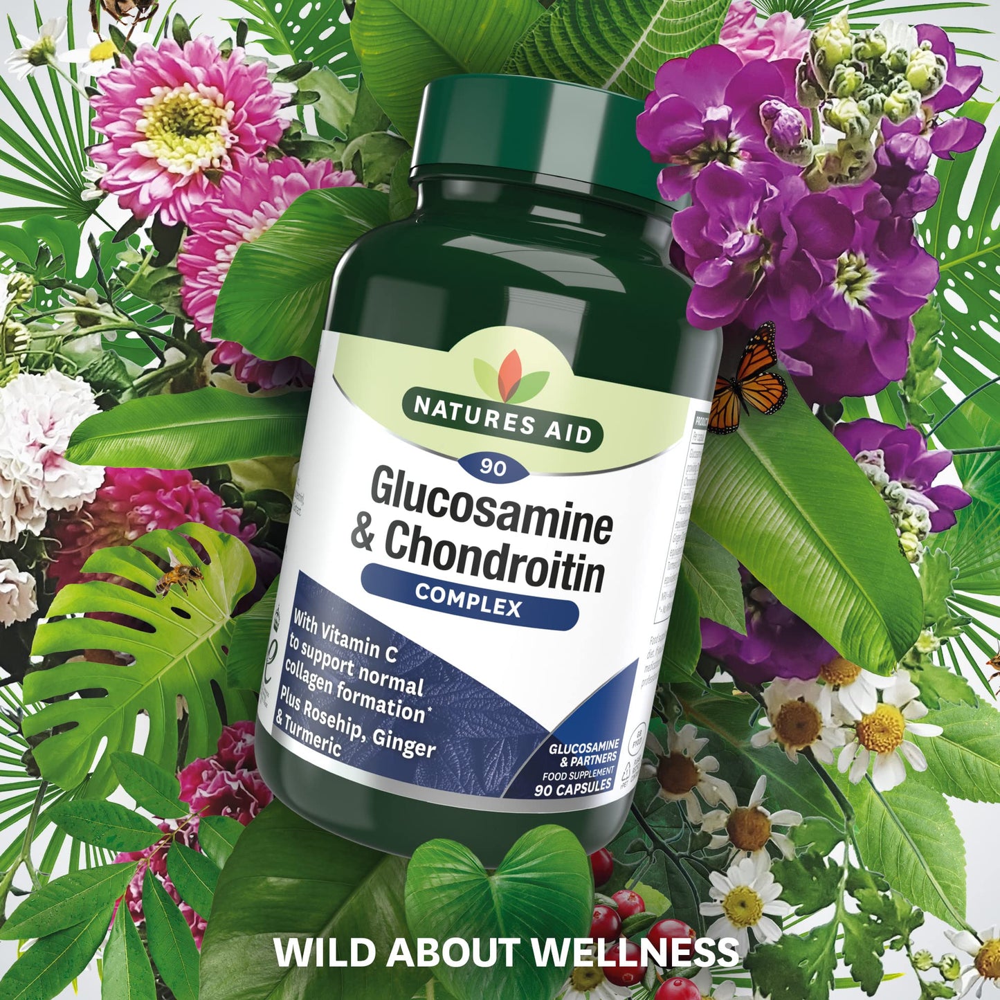 Natures Aid Glucosamine and Chondroitin Complex with Rosehip, Ginger, Turmeric and Vitamin C, 90 Capsules