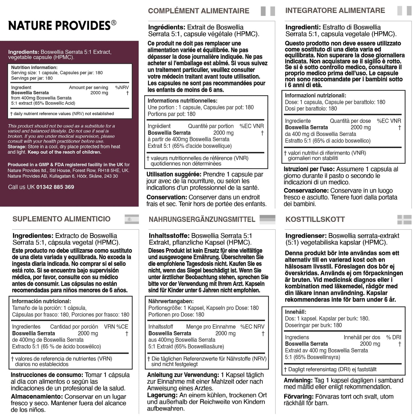 Nature Provides Boswellia Serrata Capsules 2000mg 5:1 Extract - 180 Vegan Caps - 6 Months Supply - 65% Boswellic Acid - Joint Support Supplement - Indian Frankincense