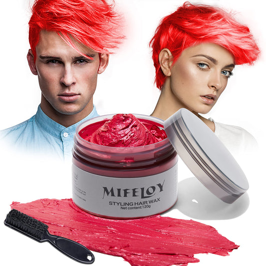 Mifeloy 120g Temporary Red Hair Color Wax with Dye Brush, Instant Natural Hairstyle Cream, Disposable Coloring Mud for Men Women Youth, Washable Styling Pomades for Party Cosplay DIY Halloween