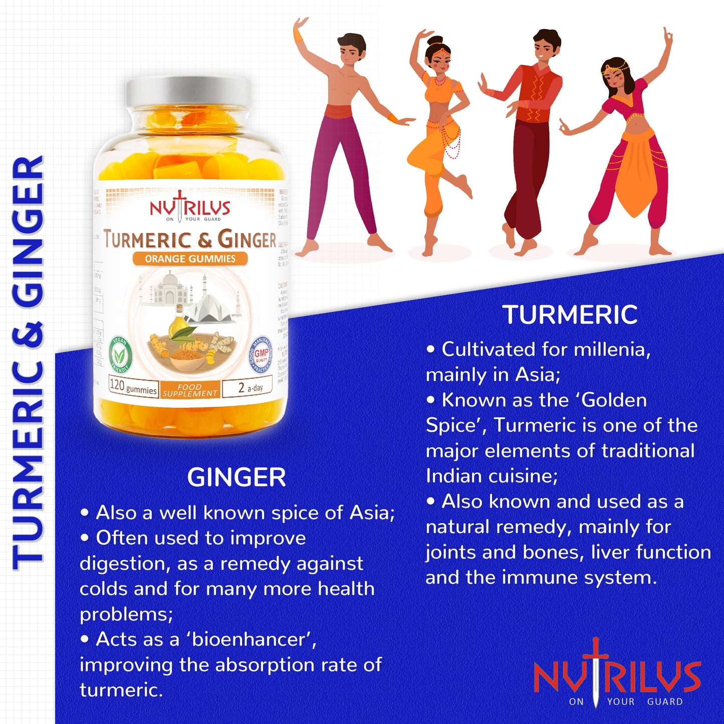 Turmeric and Ginger 120 Natural Orange Gummies - High Strength, Vegan Supplement - Large Pack - 13,500mg per Serving - 95% Curcuminoids