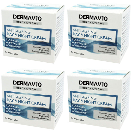 Happy Bees Bundle Derma V10 Innovations Day & Night Cream (4 Pack) Total 200 ml (Collagen, 4 Pack)