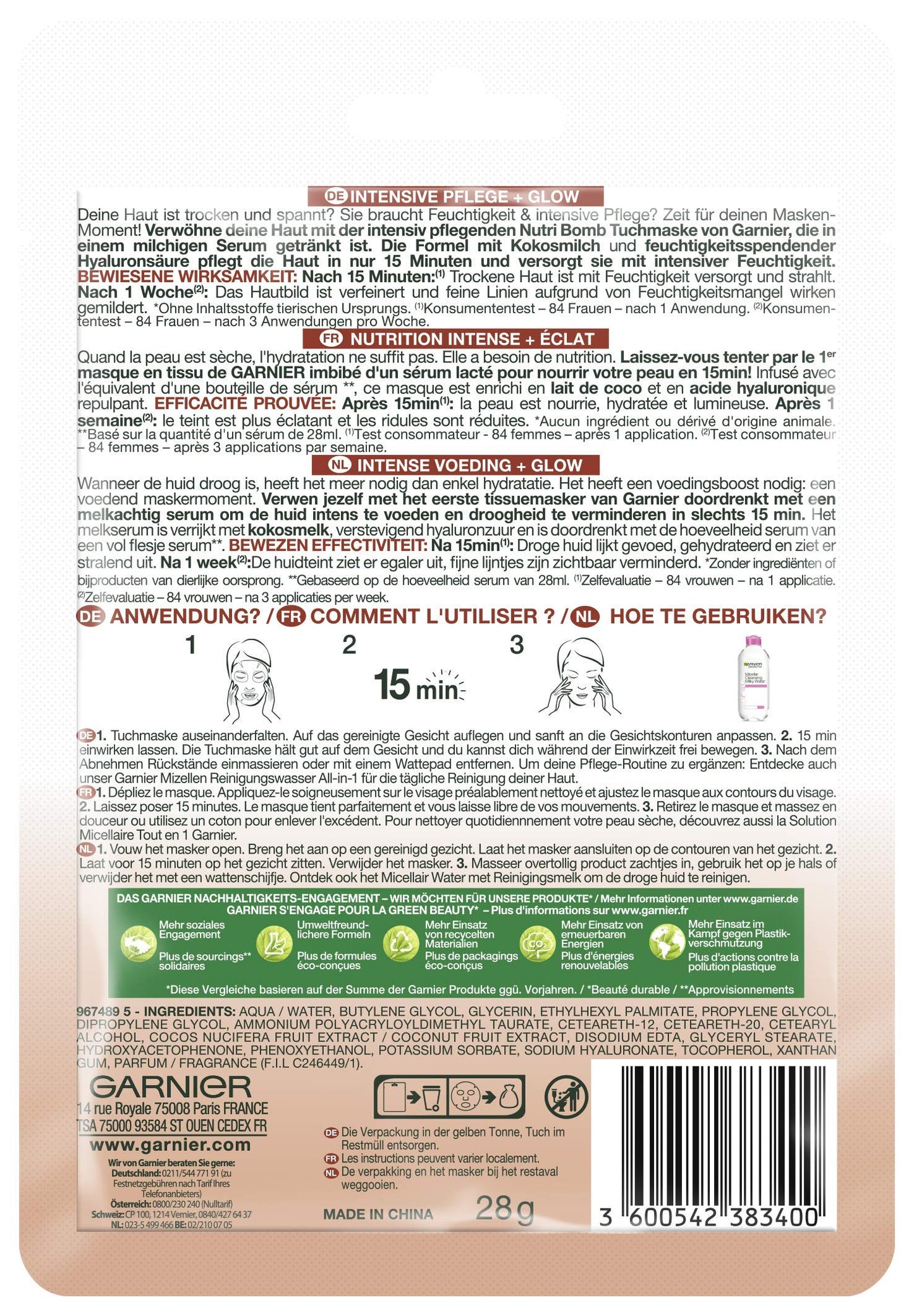 Garnier Hydra Bomb Cloth Mask Coconut 36g
