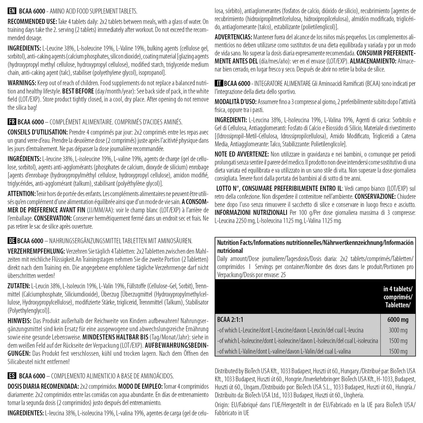 Biotech 2 g Bcaa 6000 Amino Acids - Pack of 100 Capsules