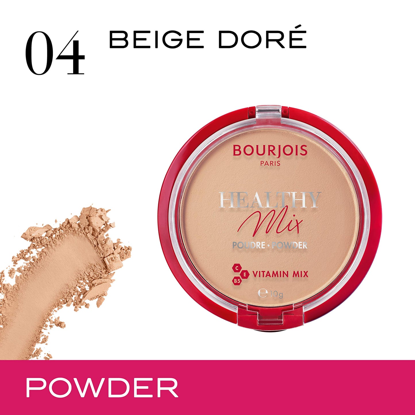 Bourjois Healthy Mix Compact Powder, Zero Signs of Fatigue, Mattifying and Uniforming Formula with Vitamins A, E and B5, 004 Light Bronze, 11 g