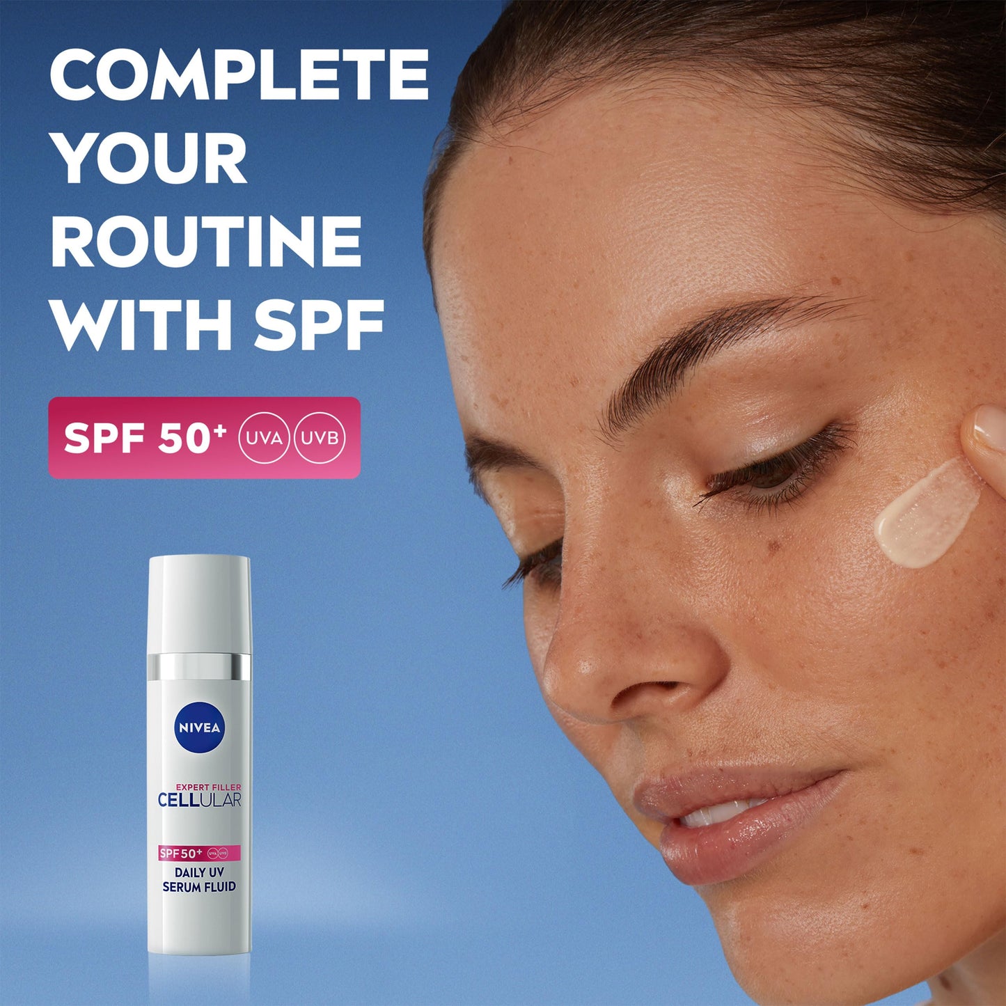 NIVEA Cellular Expert Filler Daily UV Serum Fluid SPF 50+ (30ml), Hydrating Anti-Ageing Cream with Sun Protection and Hyaluronic Acid, Face Sun Cream to Smooth Fine Lines and Wrinkles